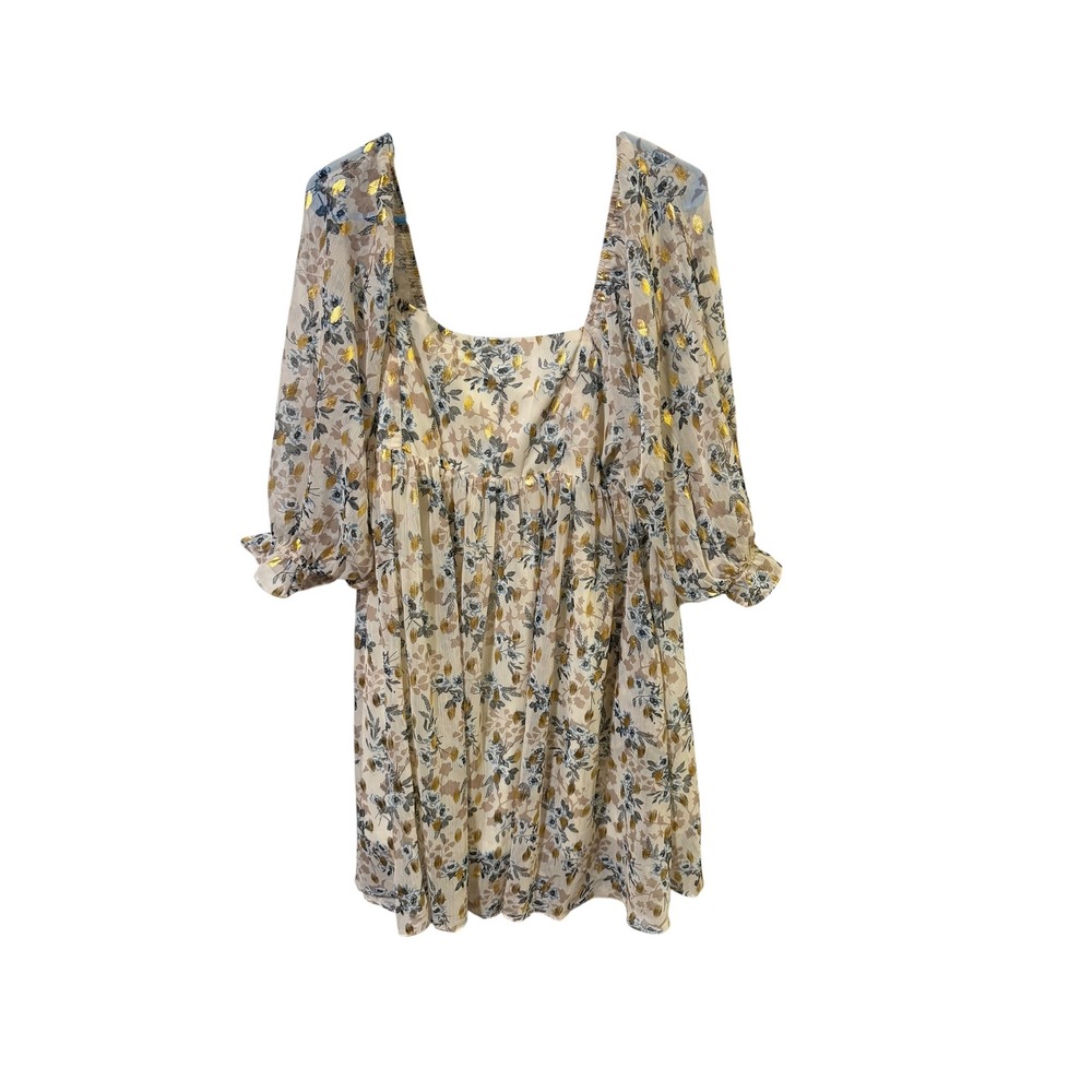 Sweet Lemon Size Large Floral Gold Foil Babydoll Dress